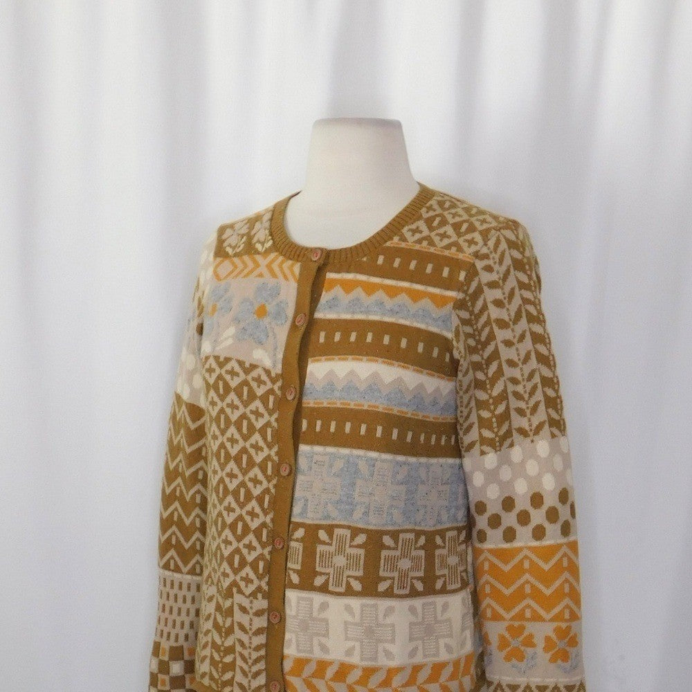 GUDRUN SJODEN Floral Patchwork Cardigan Sweater Wool Buttons Retro X-Small