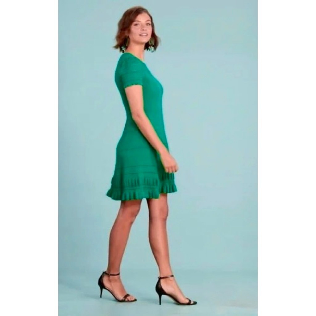 Anthropologie MAEVE Promenade Pointelle Knit Dress Solid Green Flirty X-Small
