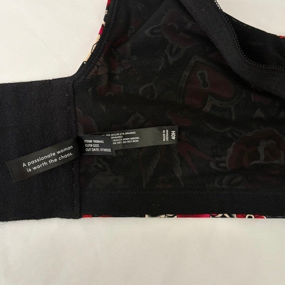 TORRID Curve Dream Tattoo Valentine Floral Hearts Black Wire-Free Bra Size 40H