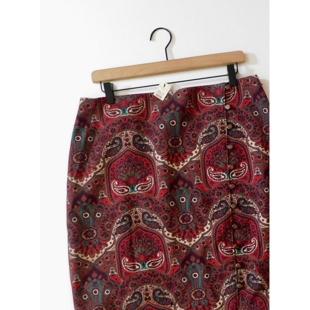 NWT!! TALBOTS Opulent Paisley Side Button Faux Wrap Skirt Academia 14P 14 Petite