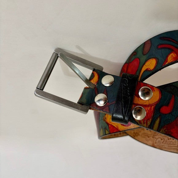 Unisex JON WYE Leather Floral Belt Western Retro Made in USA Men Women 46.5"