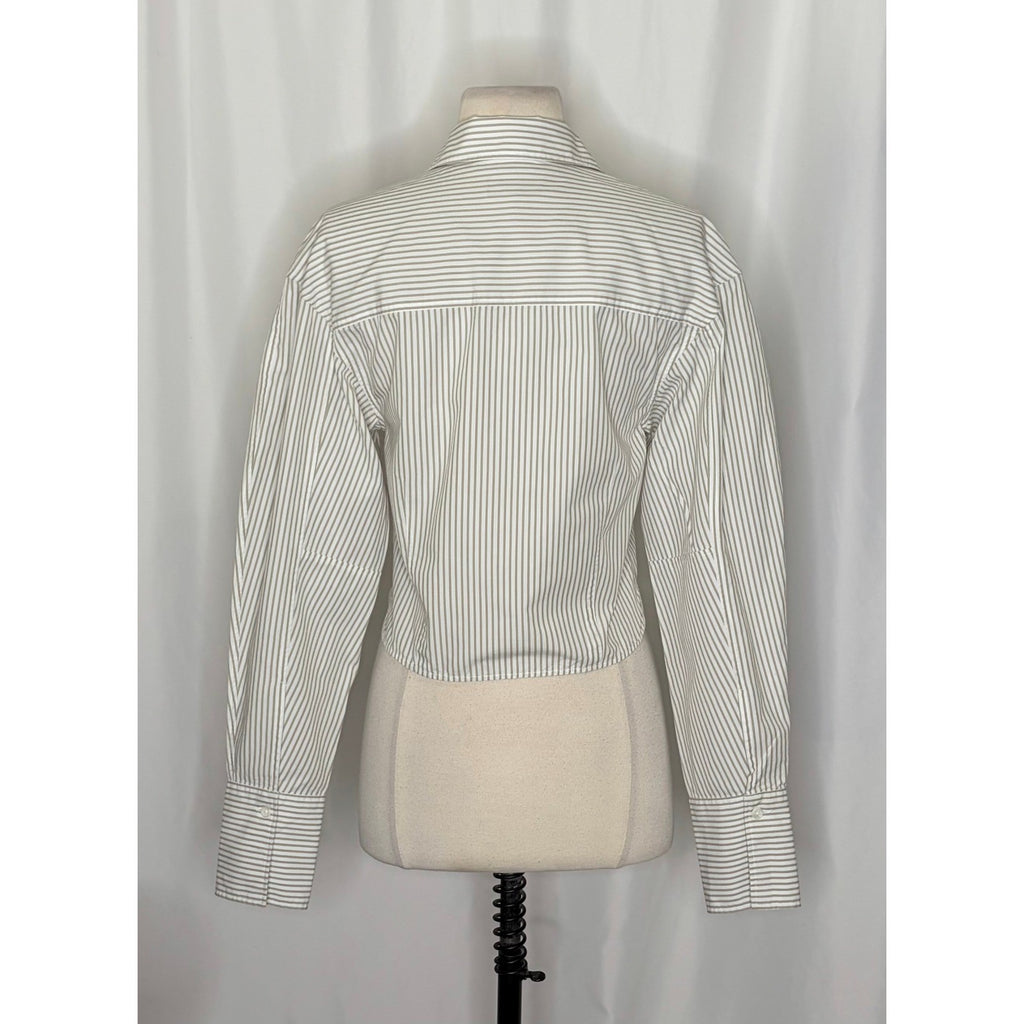 RAG & BONE Becca Striped Buttondown Shirt Top Cropped Green White Stripes Small