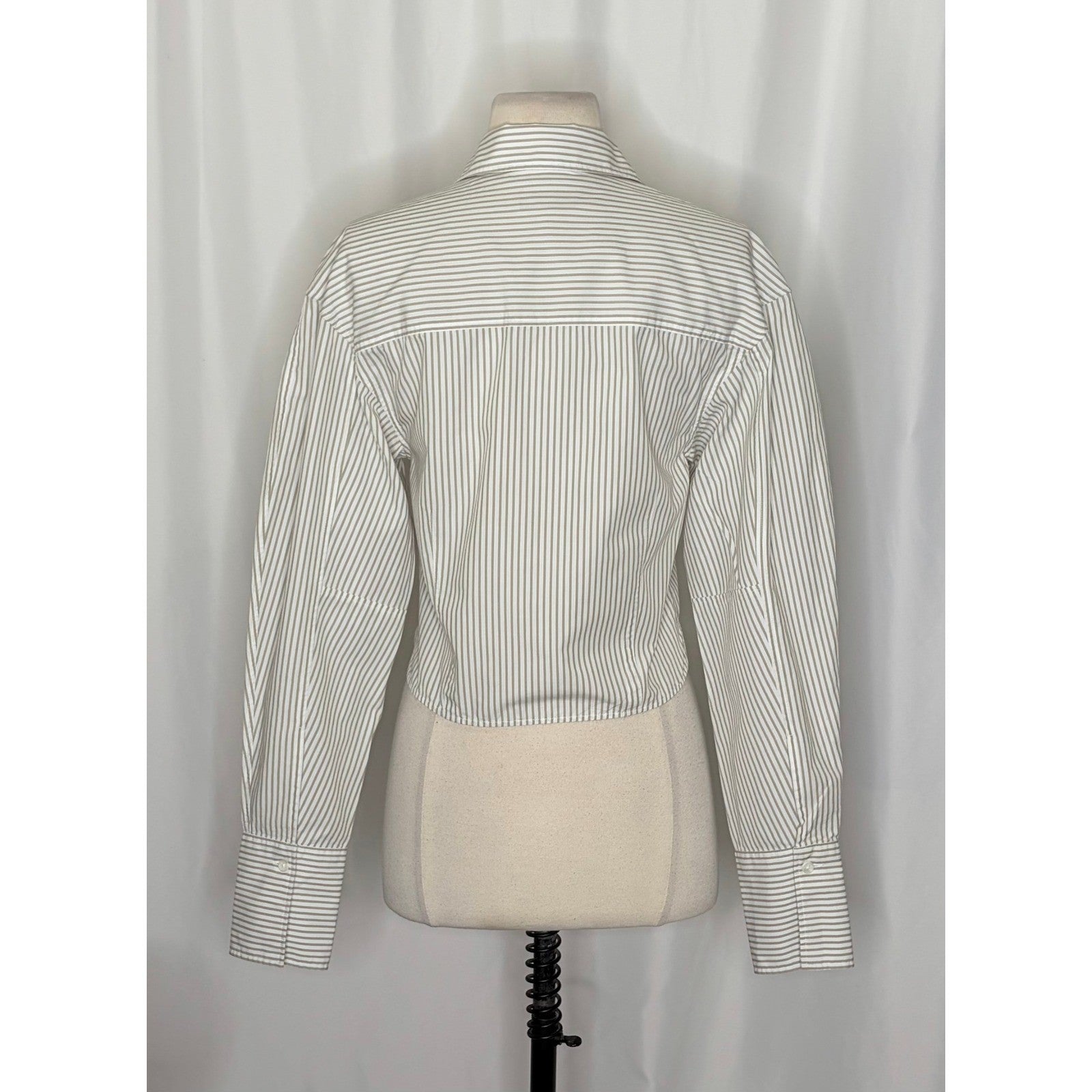 RAG & BONE Becca Striped Buttondown Shirt Top Cropped Green White Stripes Small