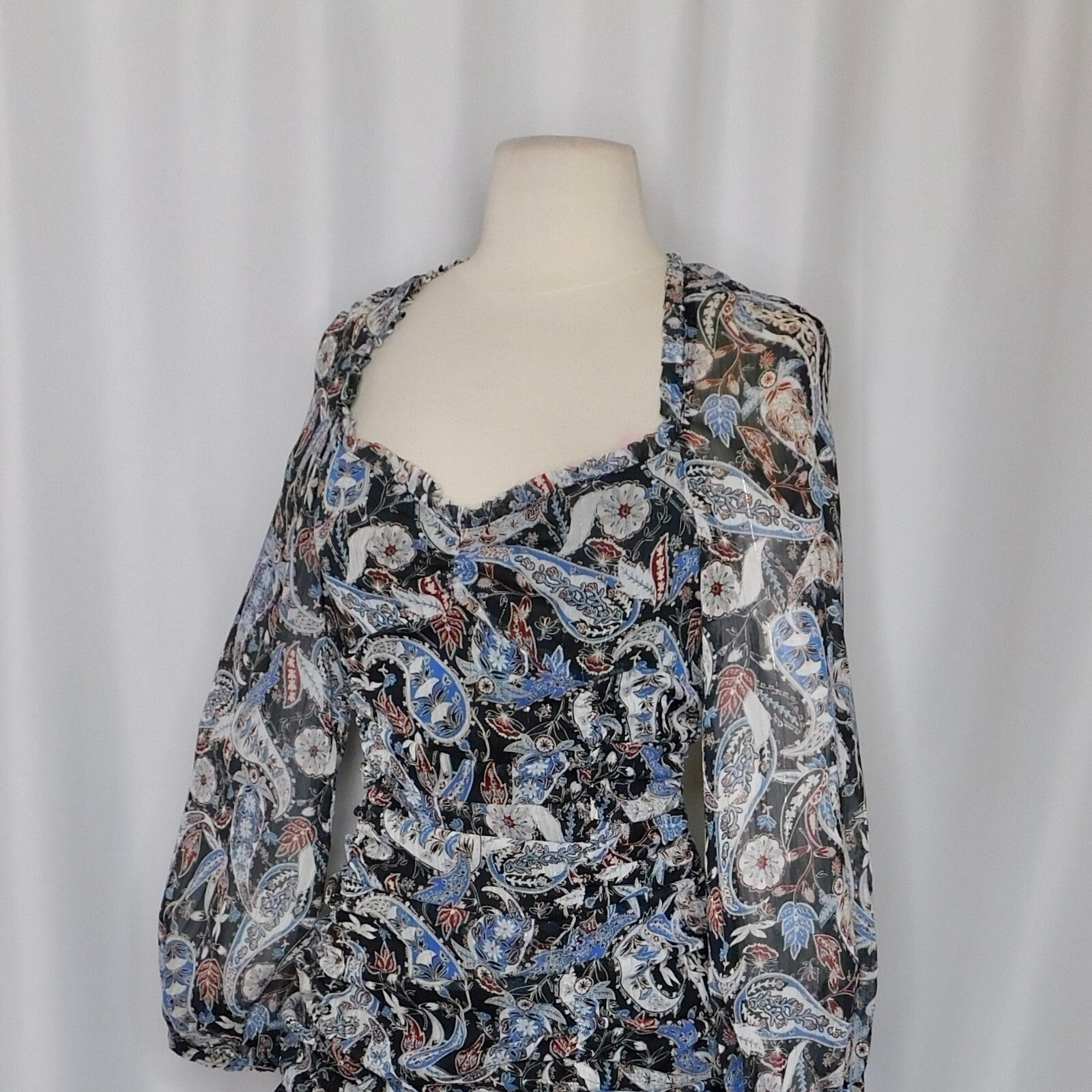 ZARA Paisley Floral Ruched Dress Ruffled Mini Metallic Party Cocktails Small