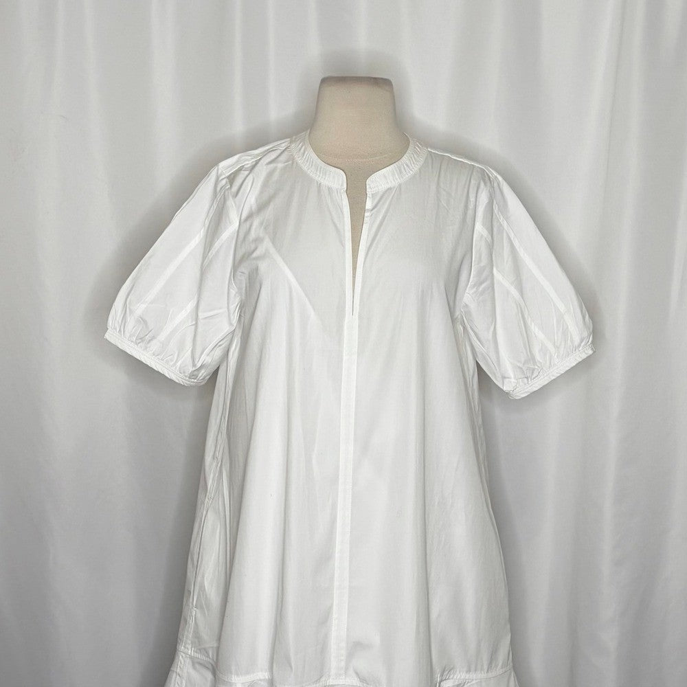NWT!! J. CREW Delilah Dress Cotton Poplin Solid White Mini Ruffle Small Tall ST