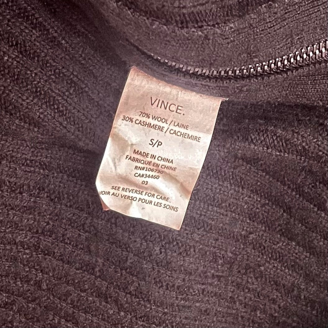 VINCE Cashmere Wool Ribbed Cowl Turtleneck Sweater Side Zipper Solid Black Small