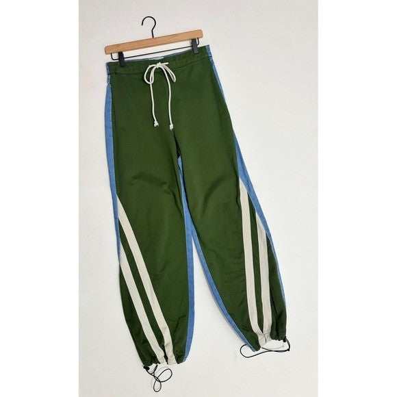 AUSTIN LANDING Sporty Jogger Jeans Green Stripes Denim Back Size 5 Juniors Small