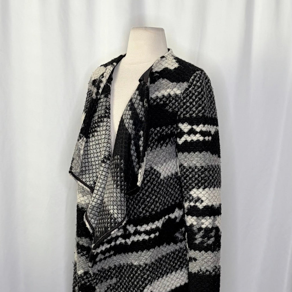 GUEST EDITOR Open Front Wool Jacket Black Gray Aztec Southwestern Western Small