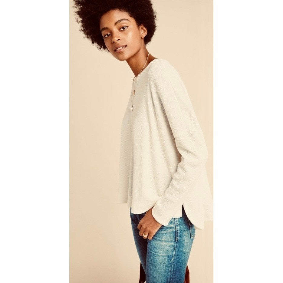 By ANTHROPOLOGIE Waffle Knit Oversized Top Shirt Pullover Pale Ivory Medium