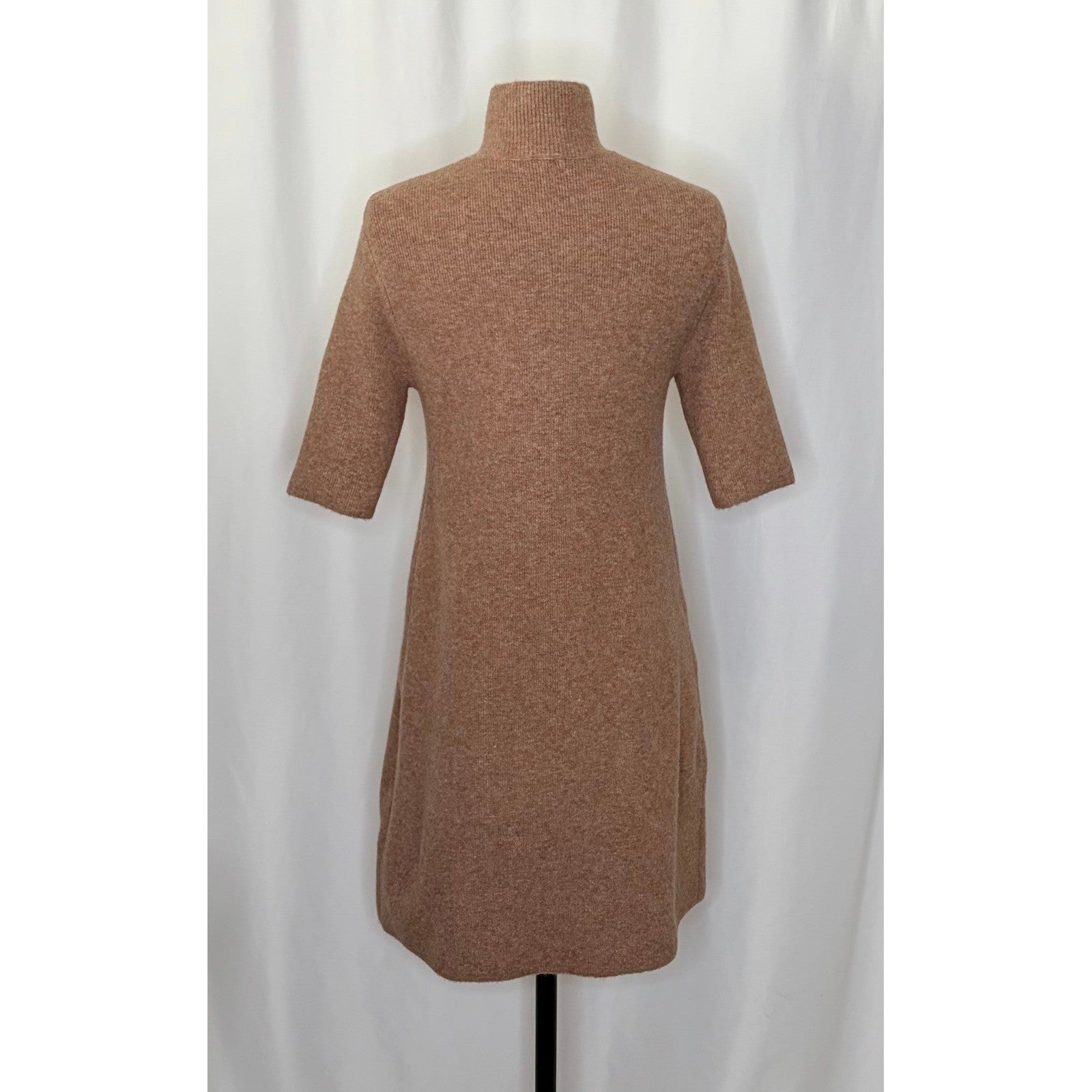 ZARA Chic Mock Neck A-Line Dress Pockets Brown Wool Preppy Mockneck Knit Small