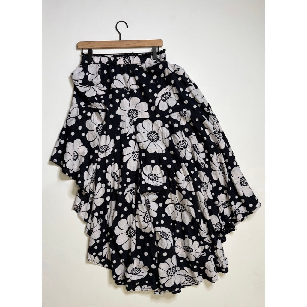 NWT!! FREE PEOPLE Poppy Printed Maxi Skirt Polka Dot Floral Black White Medium