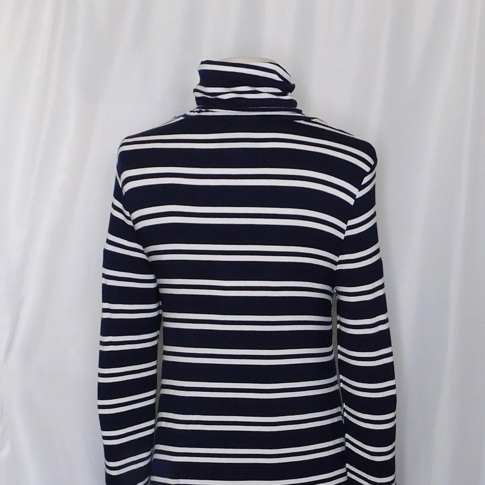 Anthropologie MAEVE Navy Blue White Striped Turtleneck Jersey Knit Dress Small