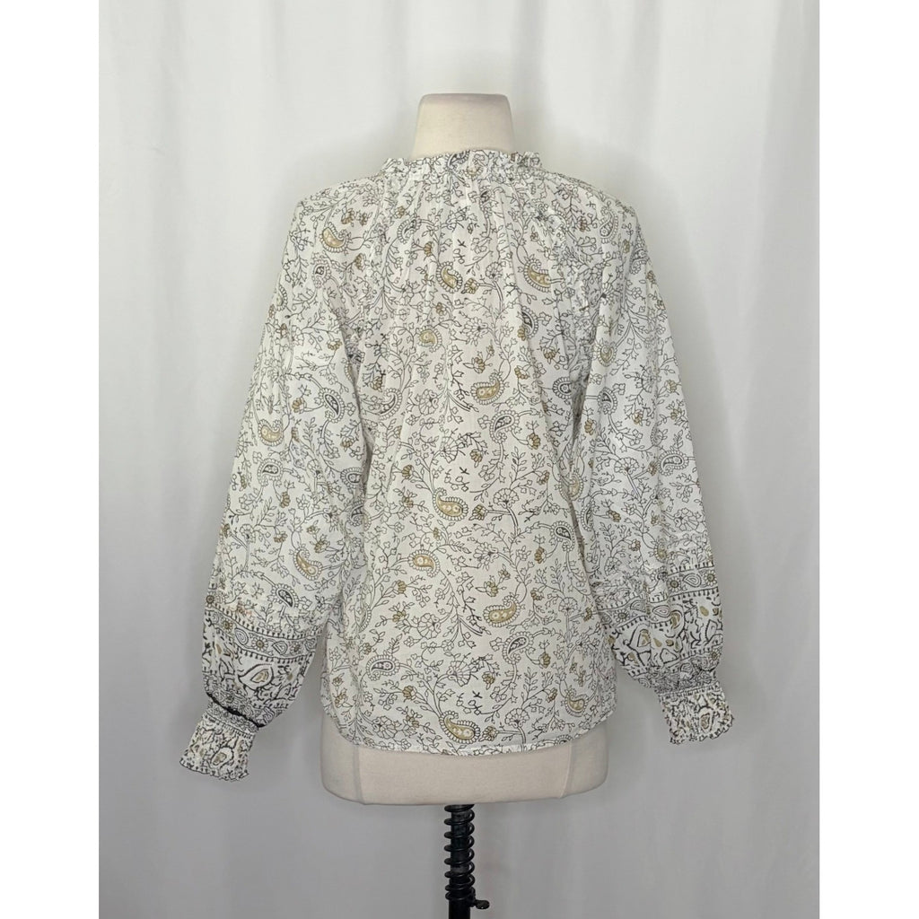 CLEOBELLA Ivy Blouse Woodblock Floral Paisley Print Top Smocked Ruffled Small
