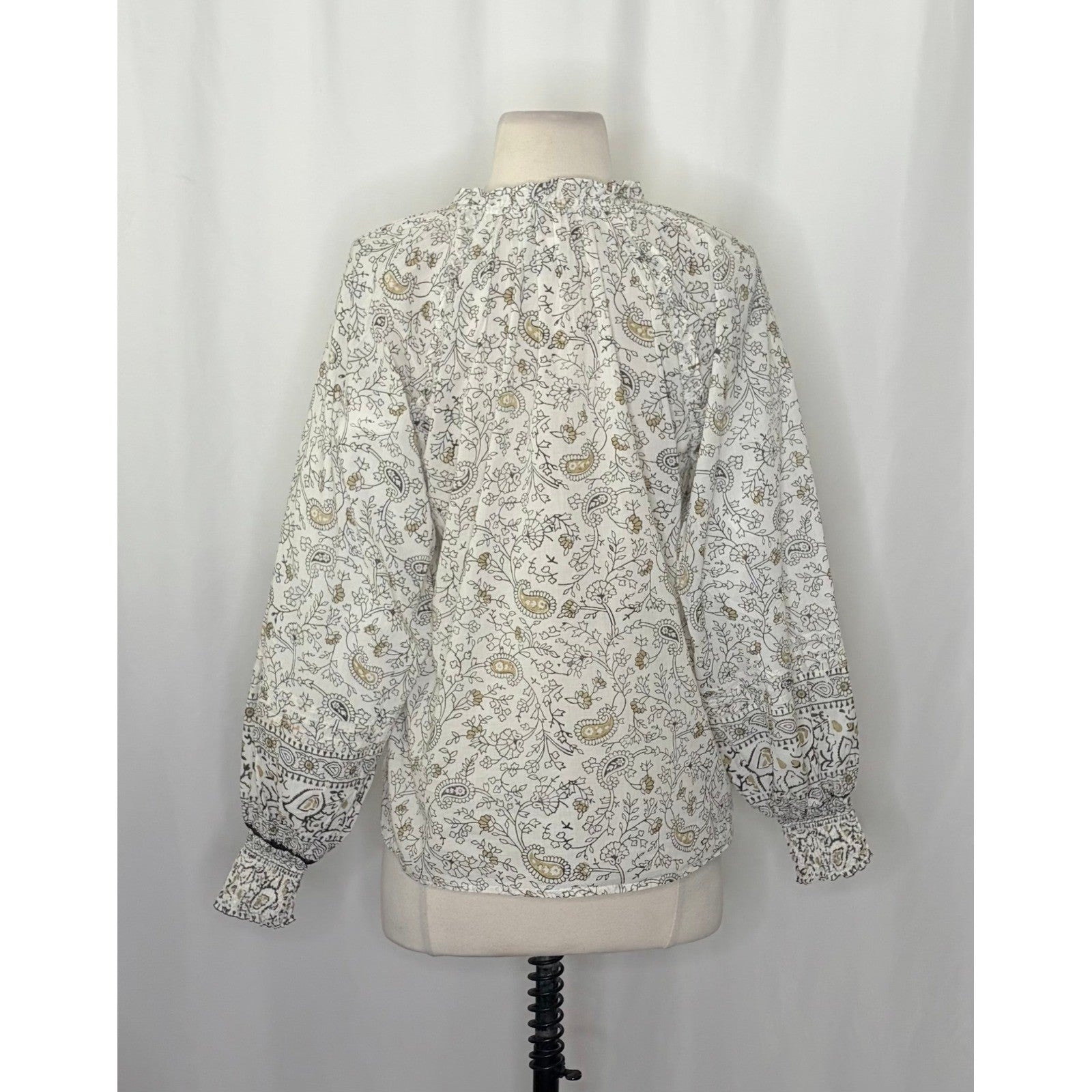CLEOBELLA Ivy Blouse Woodblock Floral Paisley Print Top Smocked Ruffled Small