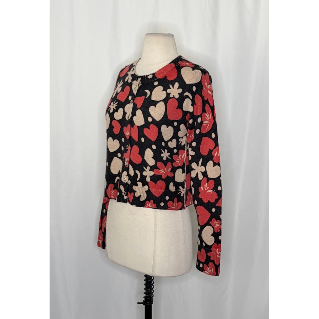 NWT!! FREE PEOPLE Nocturnal Patterned Cardi Black Retro Combo Hearts Floral XS