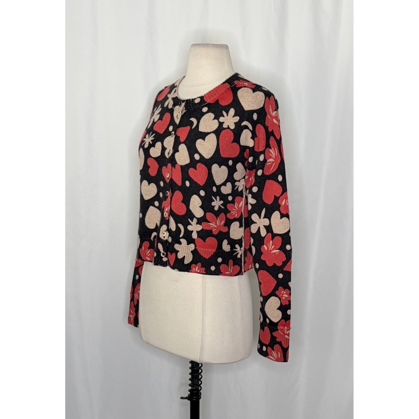 NWT!! FREE PEOPLE Nocturnal Patterned Cardi Black Retro Combo Hearts Floral XS