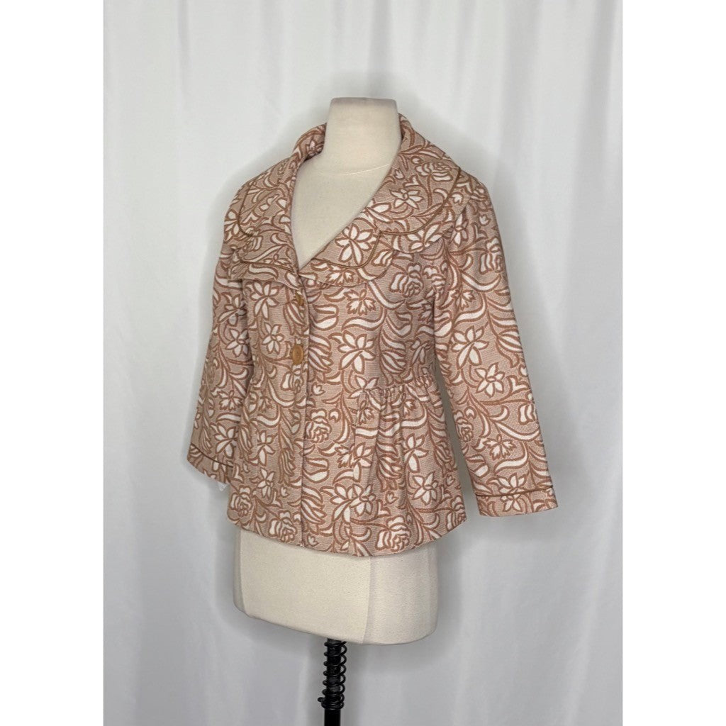 Anthropologie ELEVENSES Floral Jacquard Peplum Blazer Jacket Cream Tan Size 8