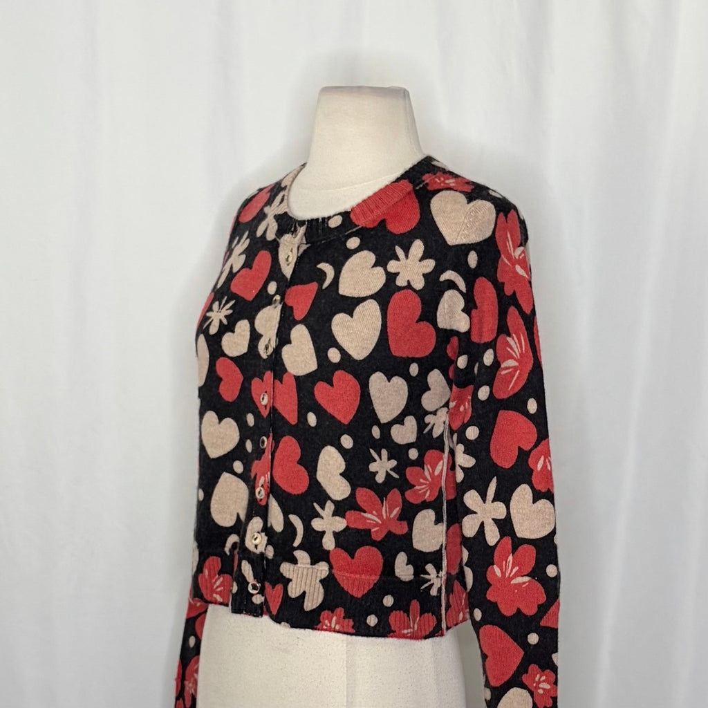 NWT!! FREE PEOPLE Nocturnal Patterned Cardi Black Retro Combo Hearts Floral XS