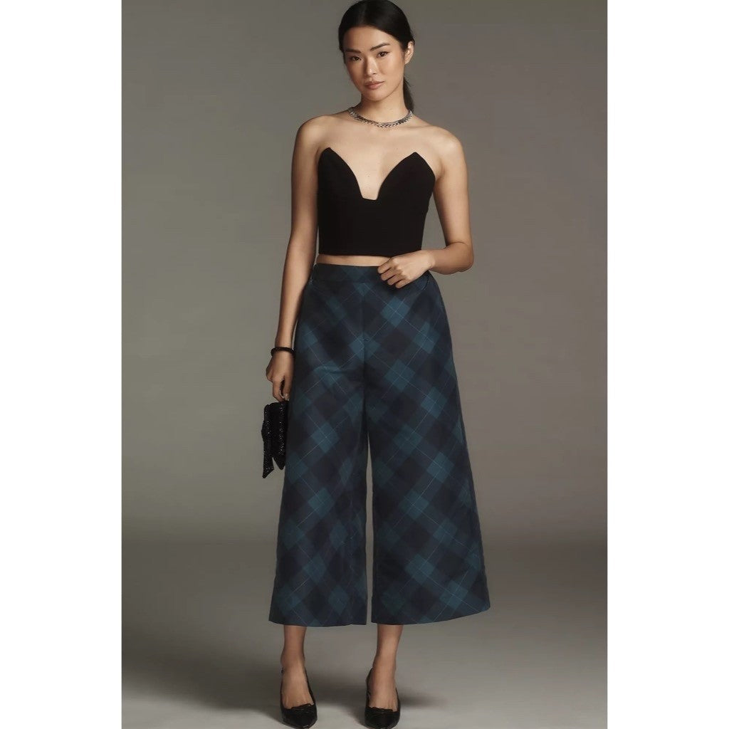NWT!! Anthropologie MAEVE Taffeta Printed Cropped Wide-Leg Pants Academia Medium