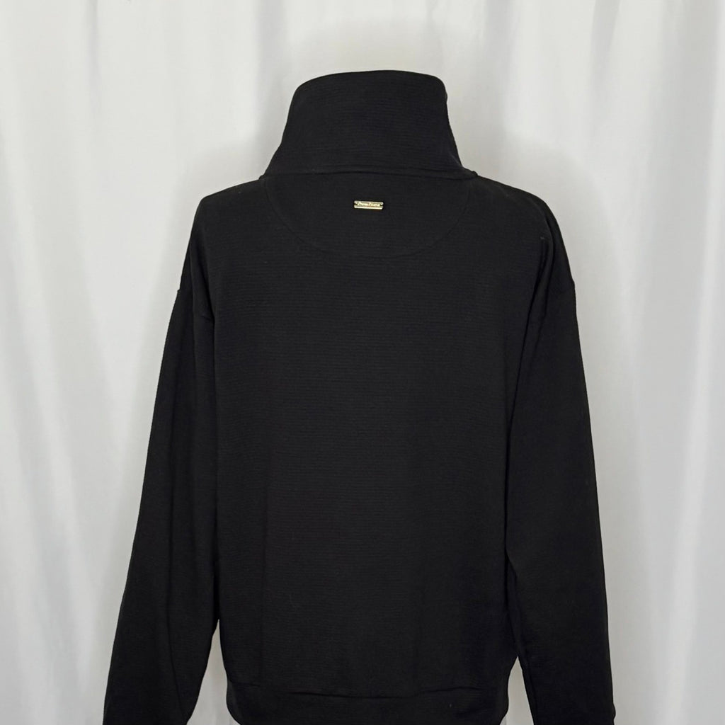 TOMMY BAHAMA Black Ribbed Knit Full Zip Jacket Gold Pineapple Hardware Medium