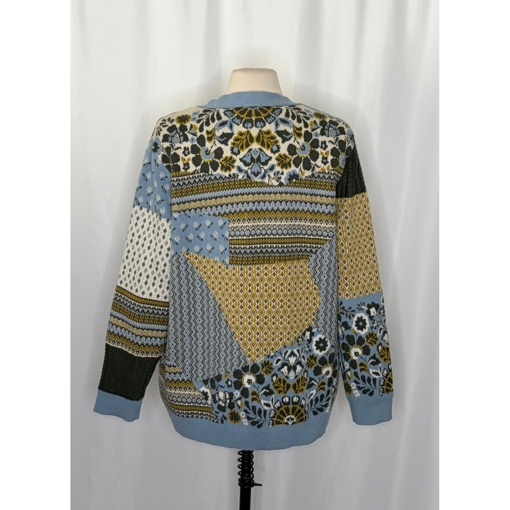 APPLESEED'S Patchwork Cardigan Sweater Floral Fairisle Fair Isle Geometric Large