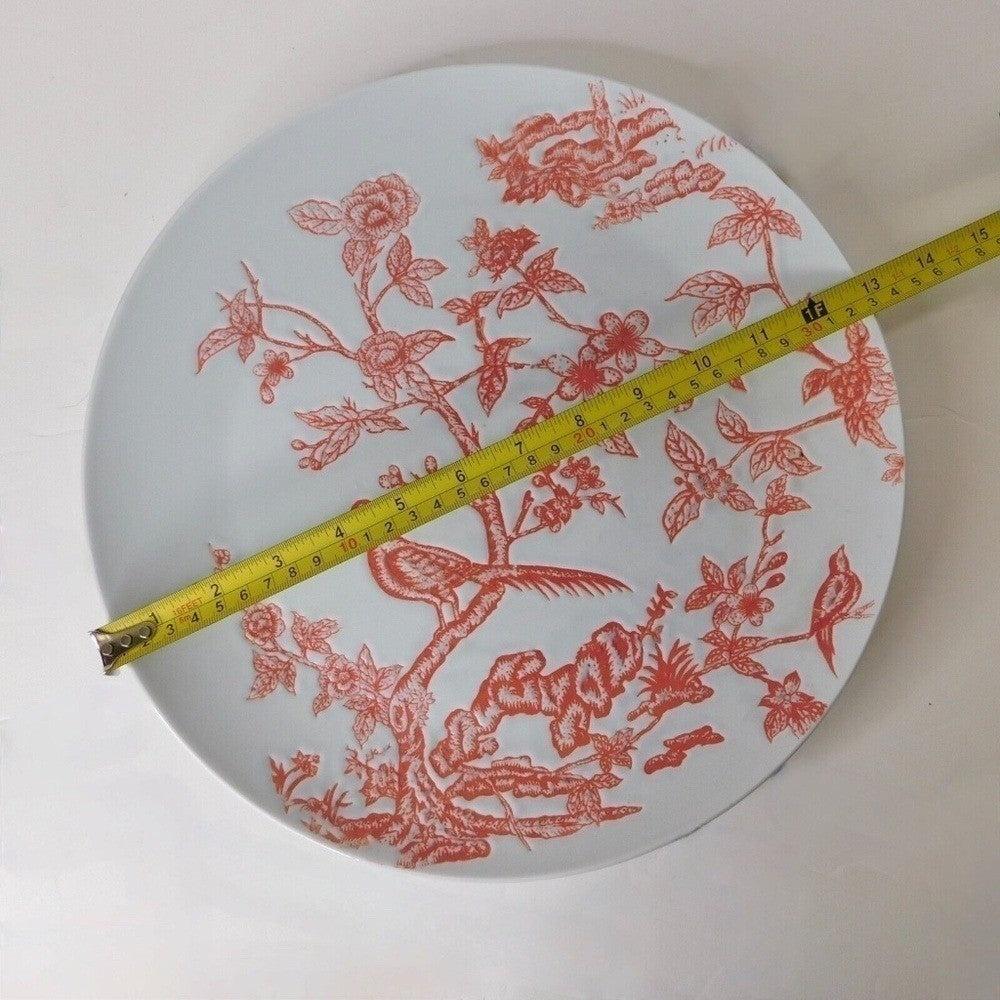 ANTHROPOLOGIE Red White Chinoiserie Serving Platter Dinnerware Porcelain Plate