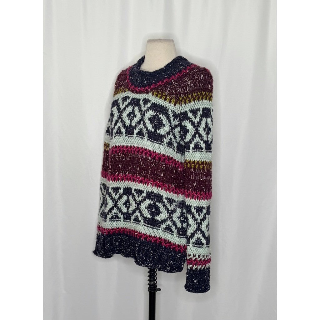 FREE PEOPLE Silver Reed Chunky Knit Fairisle Fair Isle Sweater Wool Linen Small