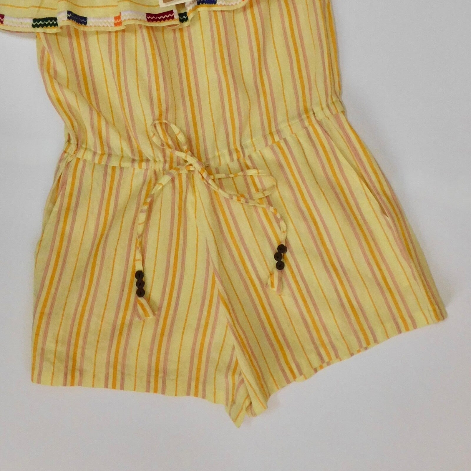 NWT!! KOPAL Rinku Romper Embroidered Ruffle Off Shoulder Vacation Boho Small