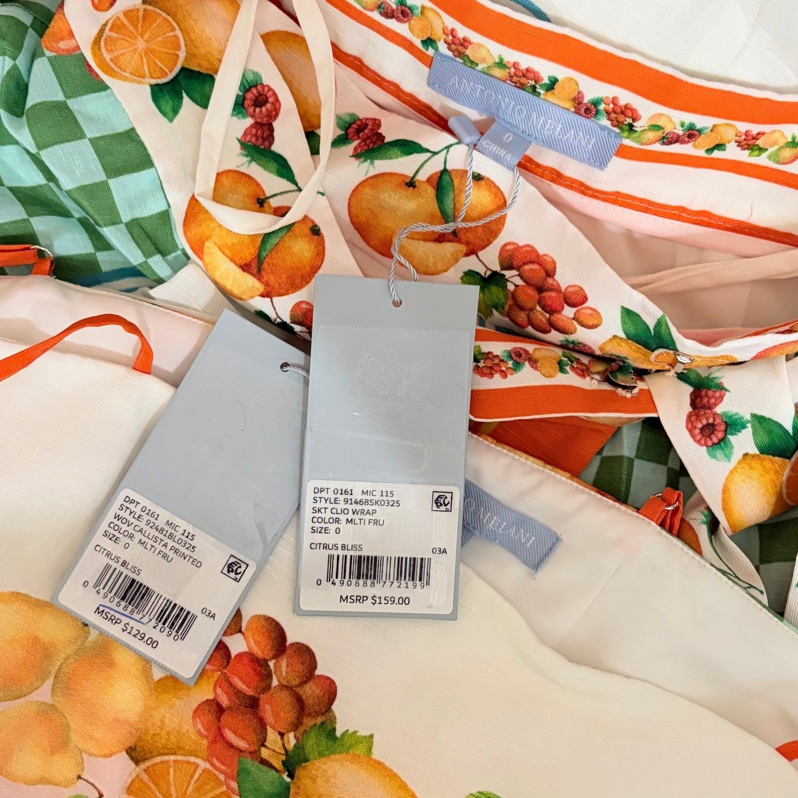 NWT!! ANTONIO MELANI Citrus Bliss Callista Cropped Linen Top Clio Mid Skirt 0
