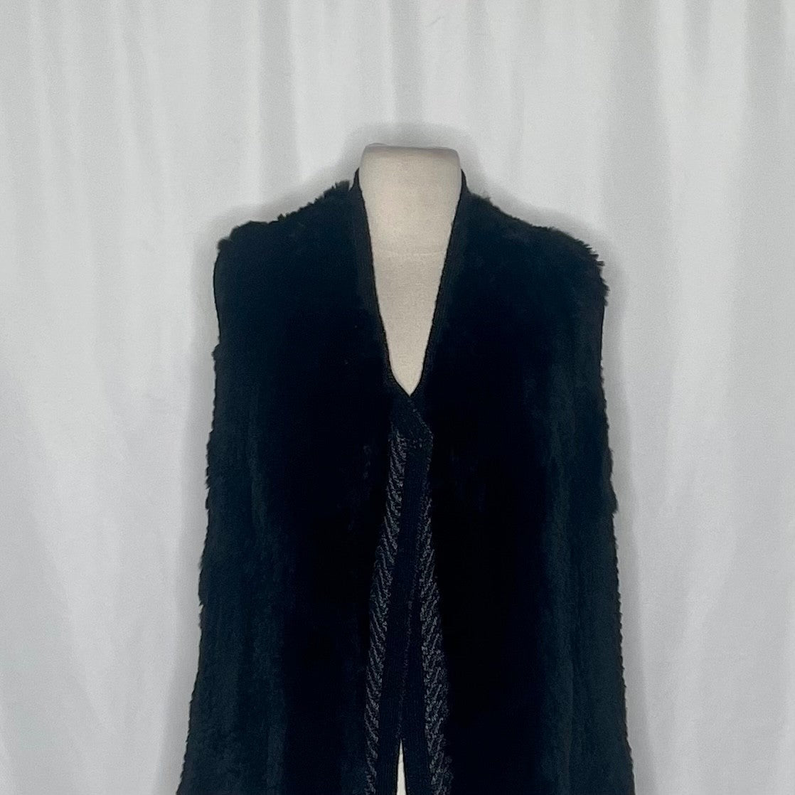 VINCE Rex Rabbit Fur Drape Front Sweater Vest Mixed Materials Knit Back X-Small