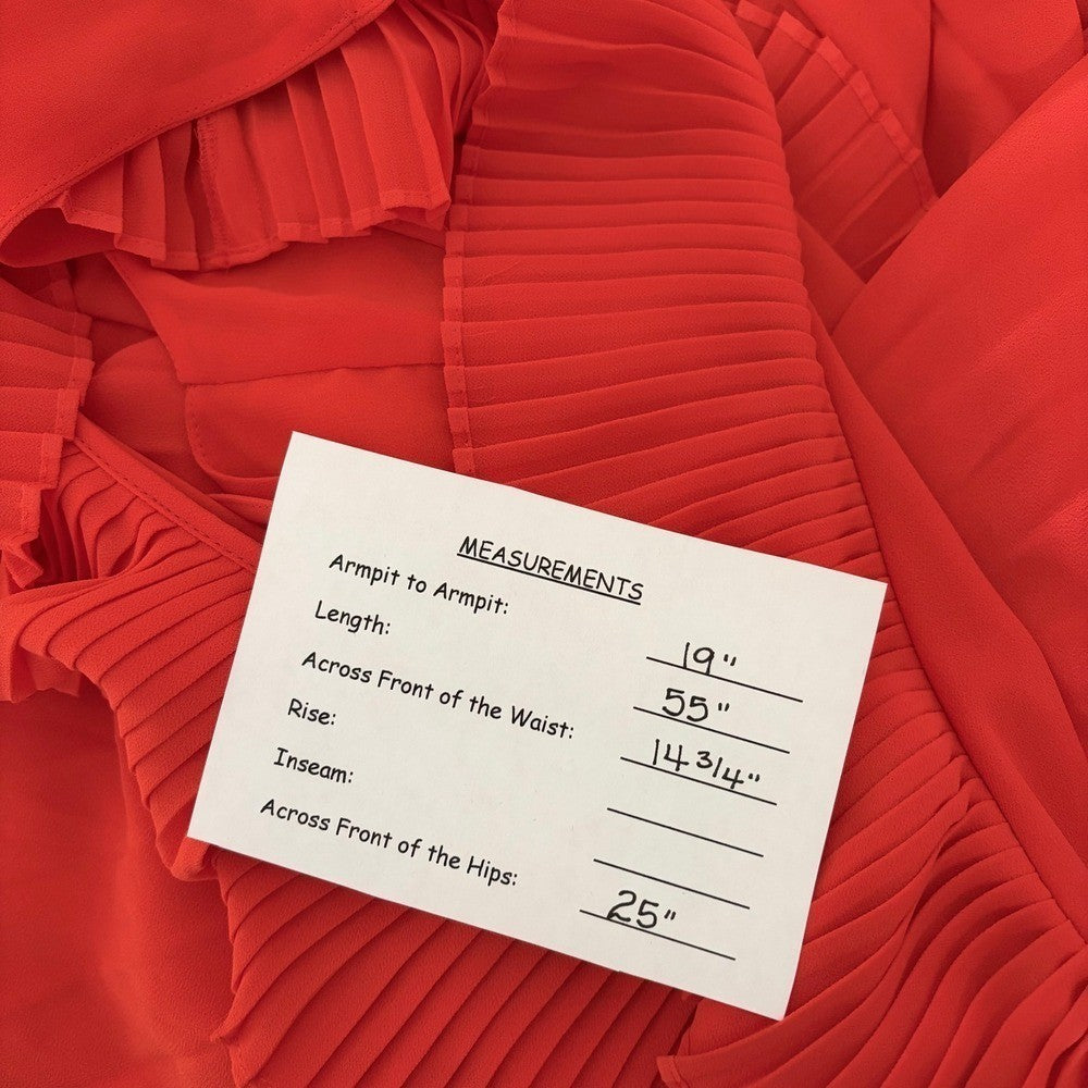 ZARA Pleated Ruffled Red Maxi Dress Plunge V Neckline Valentine 2731/060 Medium