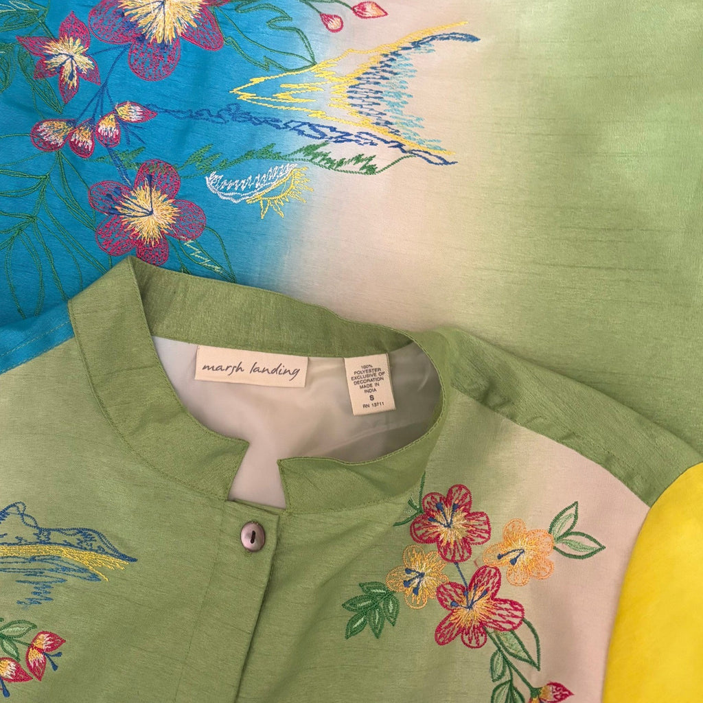 Vintage MARSH LANDING Embroidered Floral Islands Jacket Ombré Asian Medium