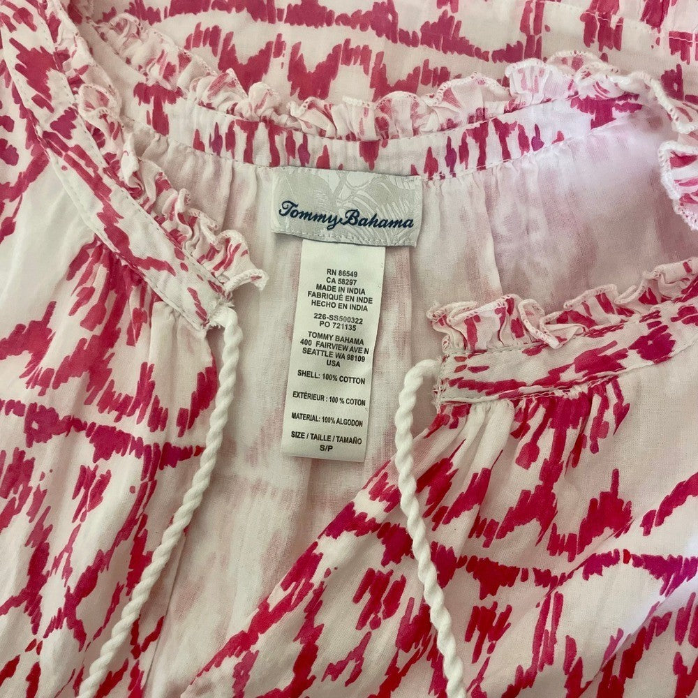 TOMMY BAHAMA Ikat Tropics Passion Pink White Midi Dress Cotton Voile Small