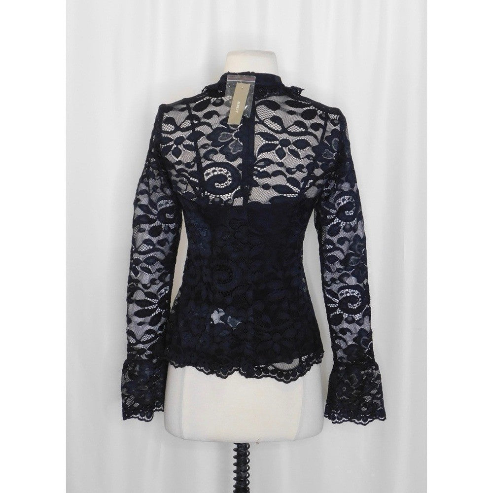 NWT!! J. CREW Lace Mockneck Top Black Floral Victorian Coquette Romantic Size 00