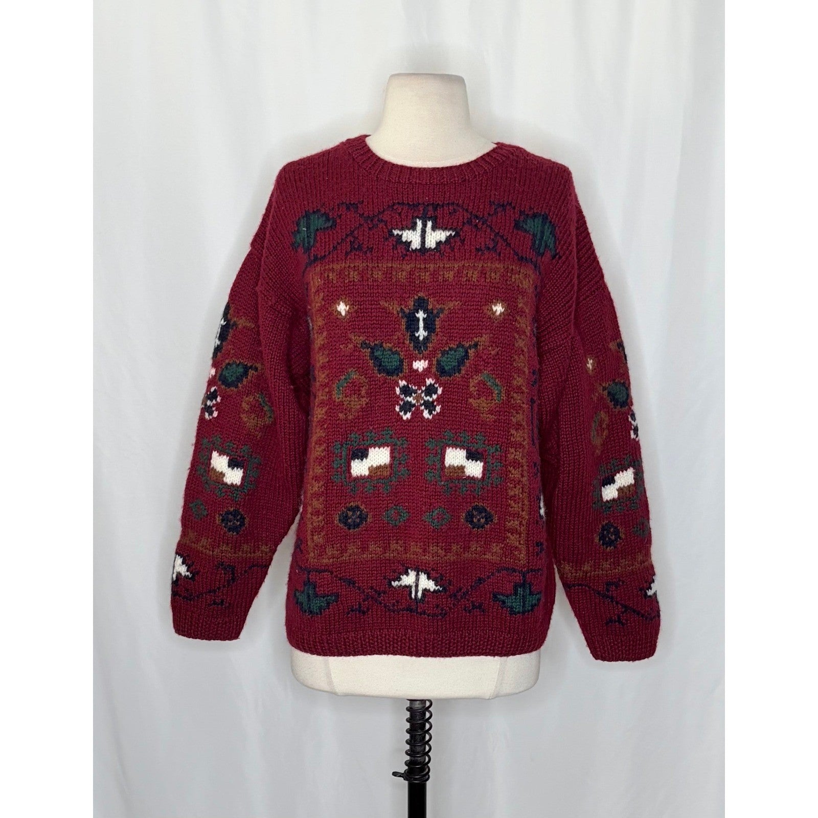 Vintage Studio MICHELLE STUART Wool Blend Geometric Sweater Hand Knit Small