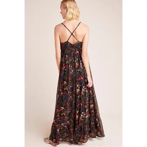Anthropologie PAYAL JAIN Massima Pleated Floral Maxi Dress Romantic Small