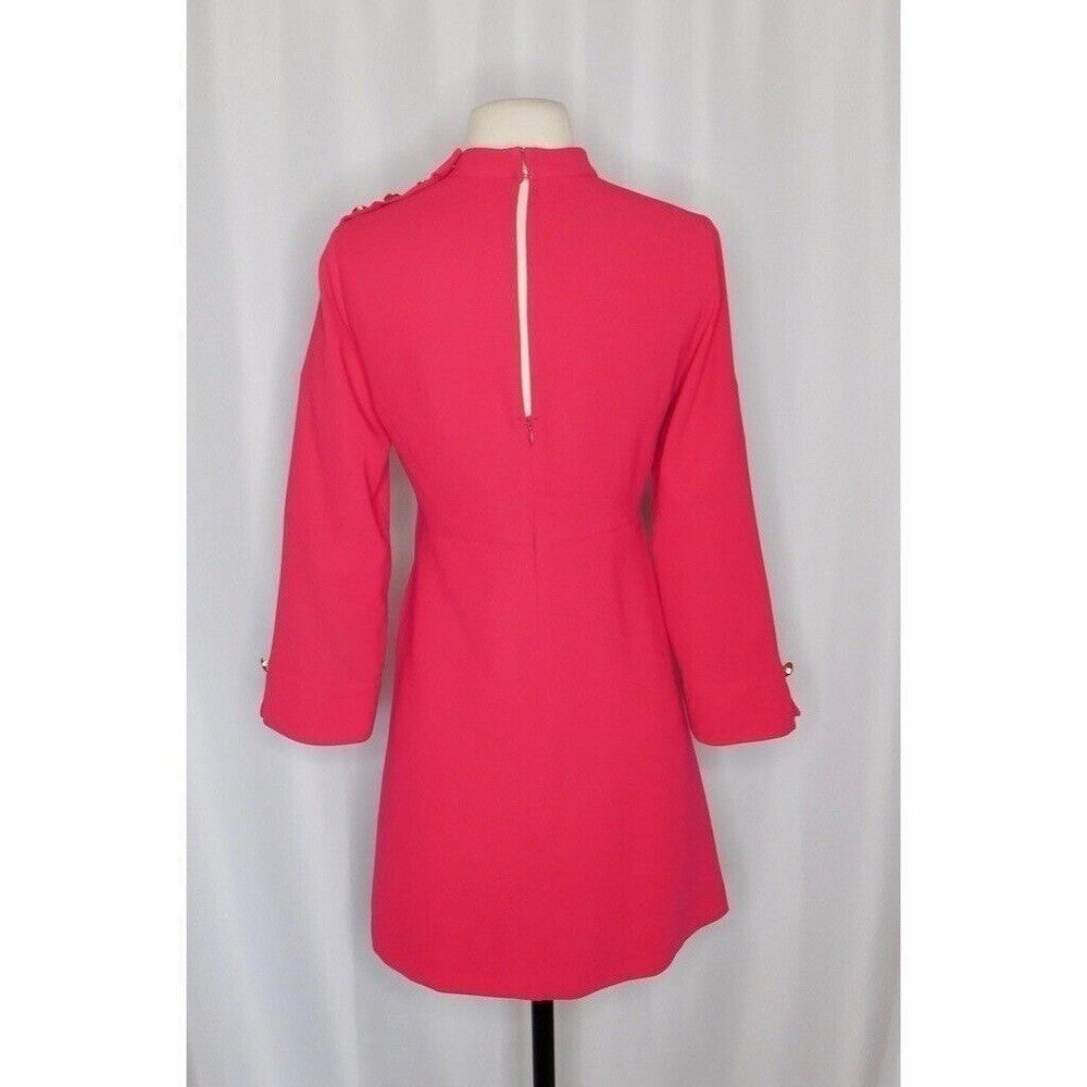 ZARA Mock Neck Mini Dress Gold Buttons Solid Pink Retro Knit Valentine Small