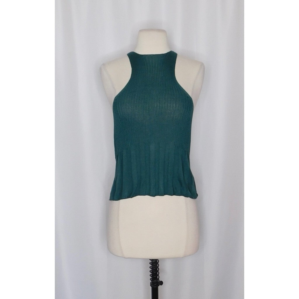 FREE PEOPLE Intimately Switch It Up Tank Cami Green Balsam Ribbed Knit Large