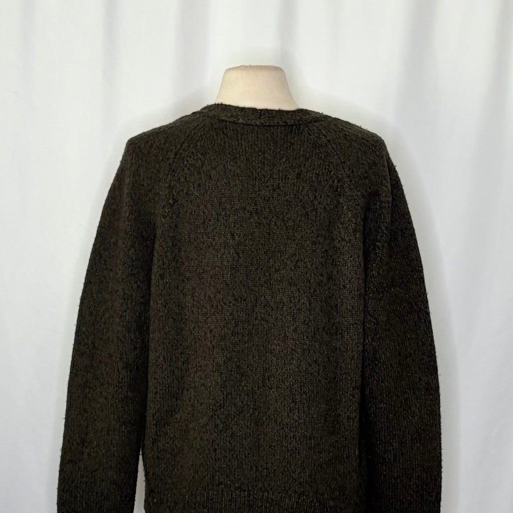 VINCE Merino Wool Cashmere V Neck Sweater Raglan Pullover Green Marled Large