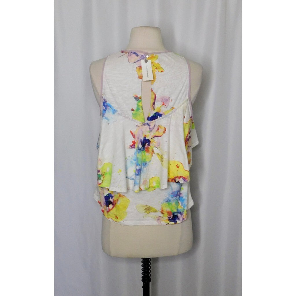 NWT!! Anthropologie MEADOW RUE Cantara Floral Knit Tiered Tank Top X-Small