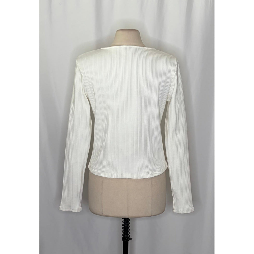 VINCE Pearl Button Cardigan Sweater Off White Ribbed Cropped V Neck X-Large