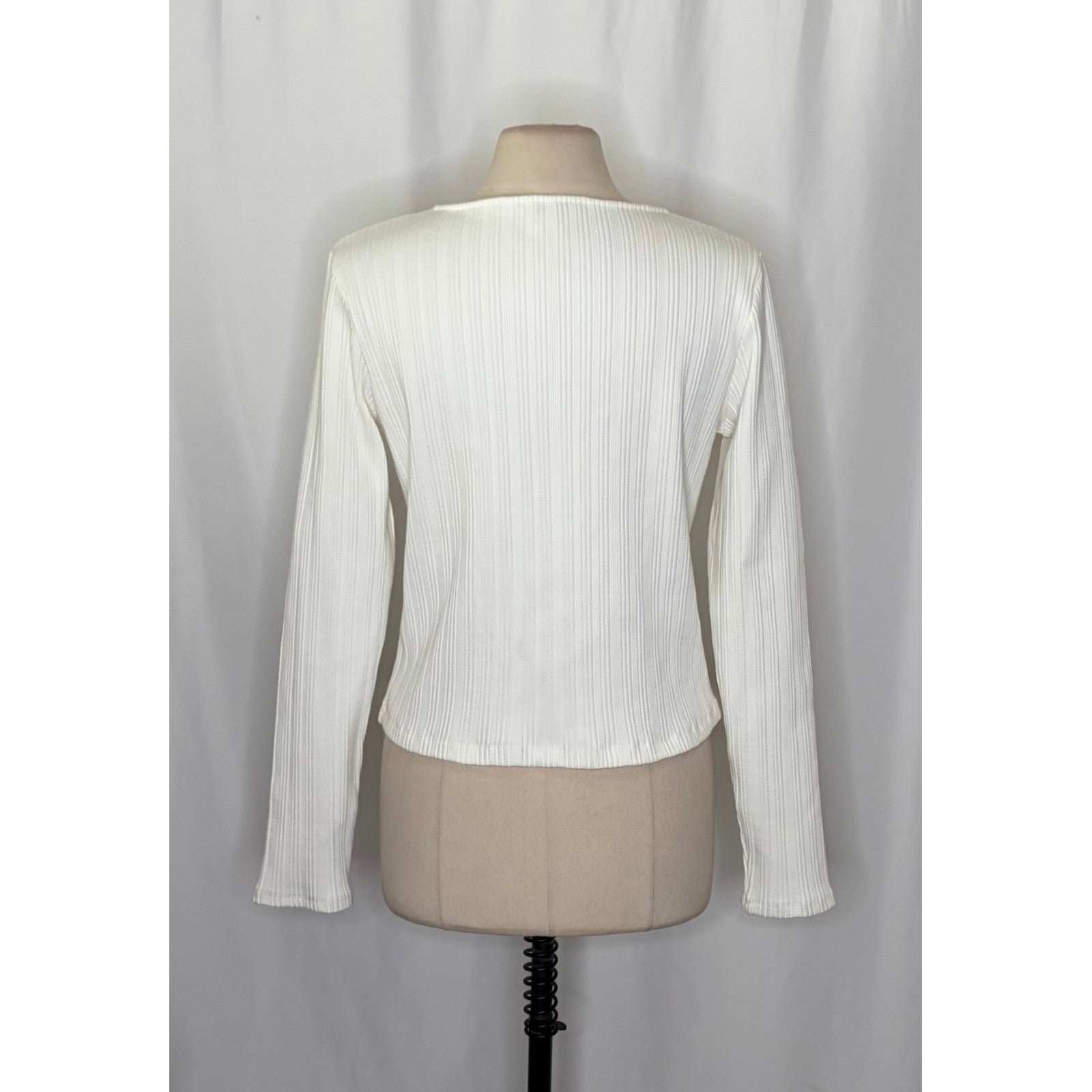 VINCE Pearl Button Cardigan Sweater Off White Ribbed Cropped V Neck X-Large