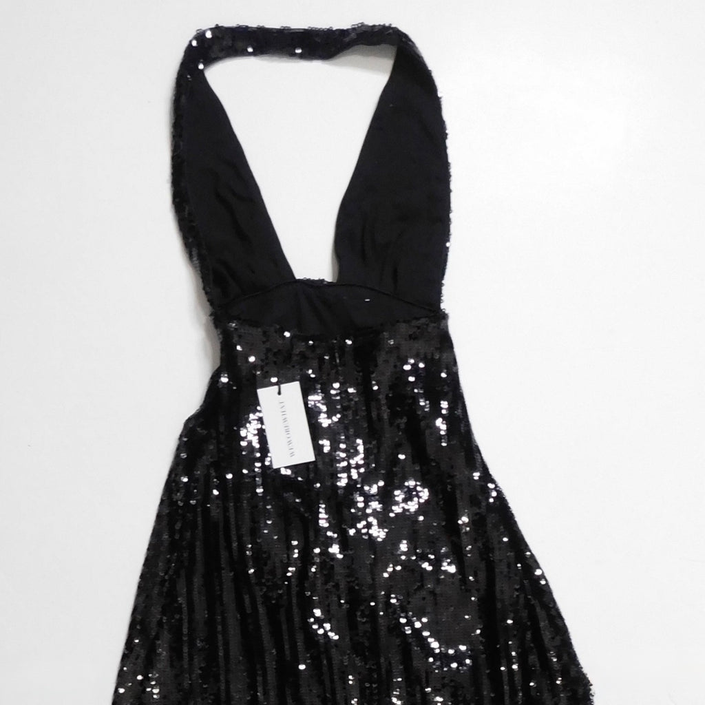 NWT!! WEWOREWHAT Black Sequin Halter Dress Full Length Maxi Glam Party Size 2