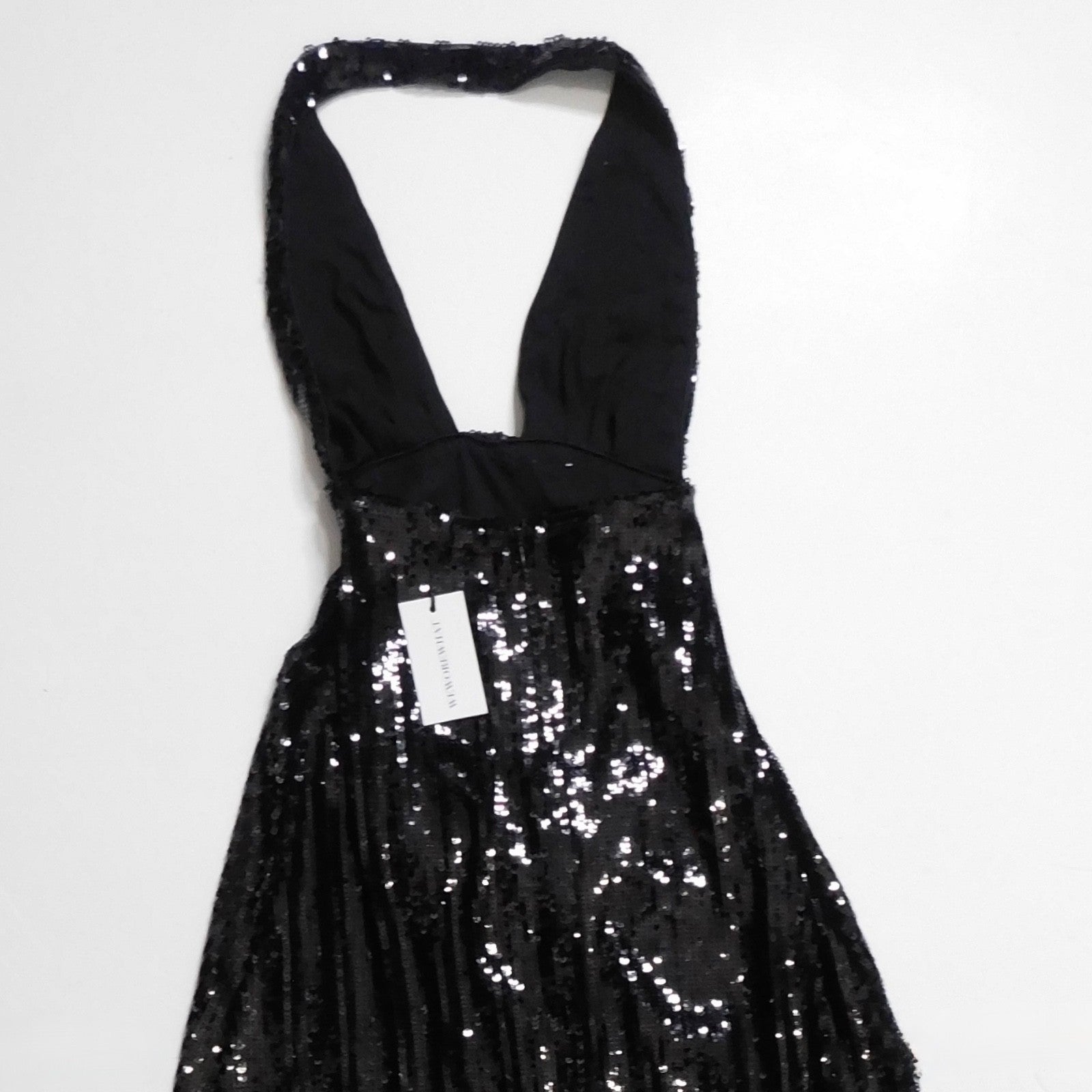 NWT!! WEWOREWHAT Black Sequin Halter Dress Full Length Maxi Glam Party Size 2