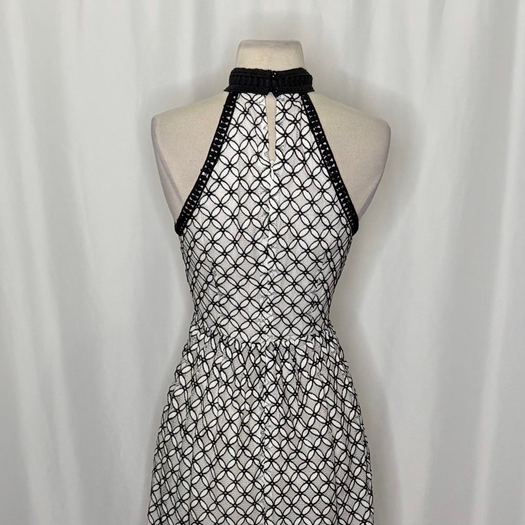 Anthropologie ERI + ALI Ninetta Lace Dress Halter Neck Black White Lacey Size 4