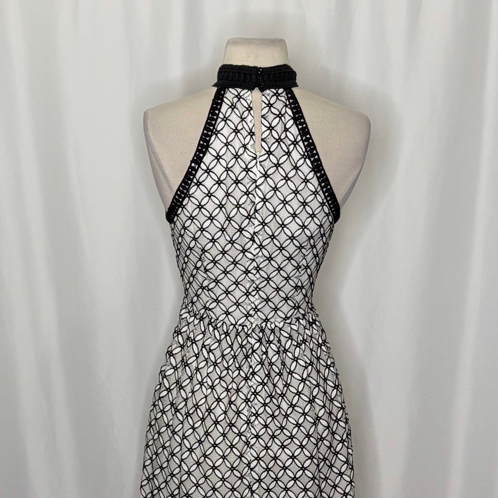 Anthropologie ERI + ALI Ninetta Lace Dress Halter Neck Black White Lacey Size 4