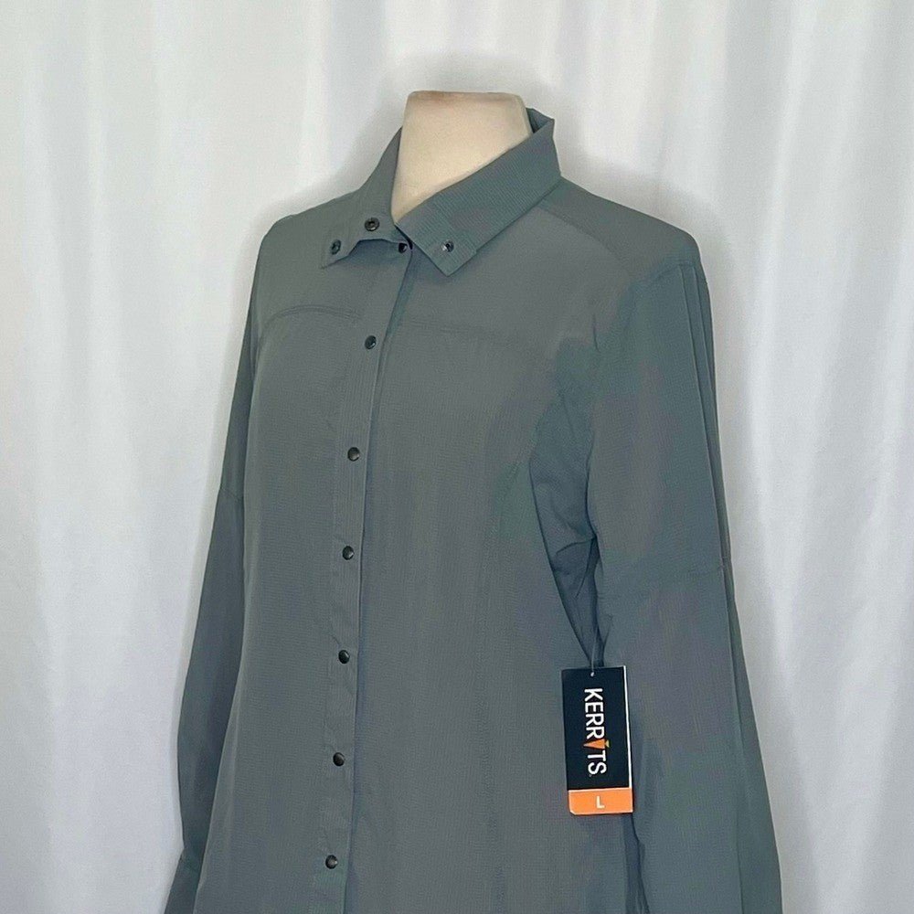 NWT!! Women's KERRITS Convertible Sun Shirt Cypress Green Snaps Equestrian Large