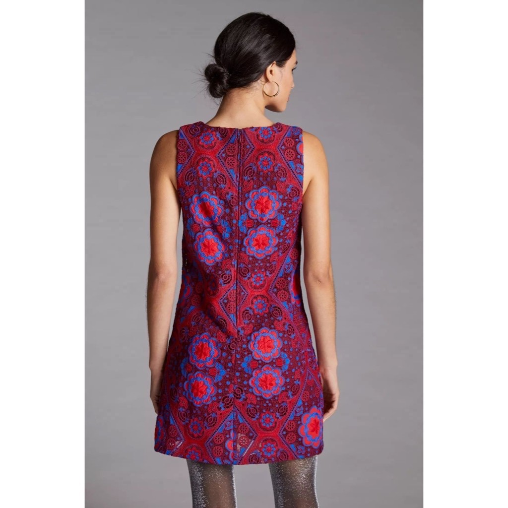 Anthropologie EVA FRANCO Eyelet Mini Shift Dress Embroidered Lace Size 0