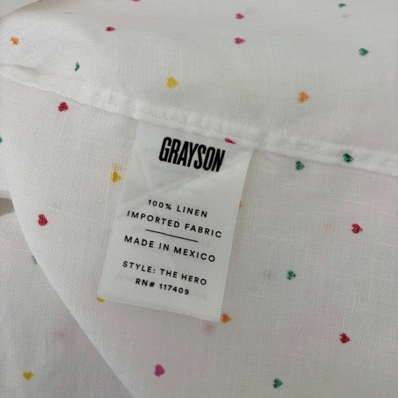 GRAYSON The Hero Linen Heart Print Buttondown Shirt Top Hearts Size 01 X-Small