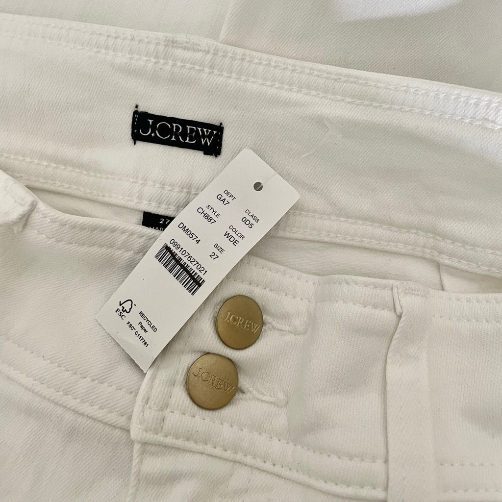 NWT!! J. CREW Slim Wide Leg Jeans Stacked Buttons Solid White Preppy Size 27